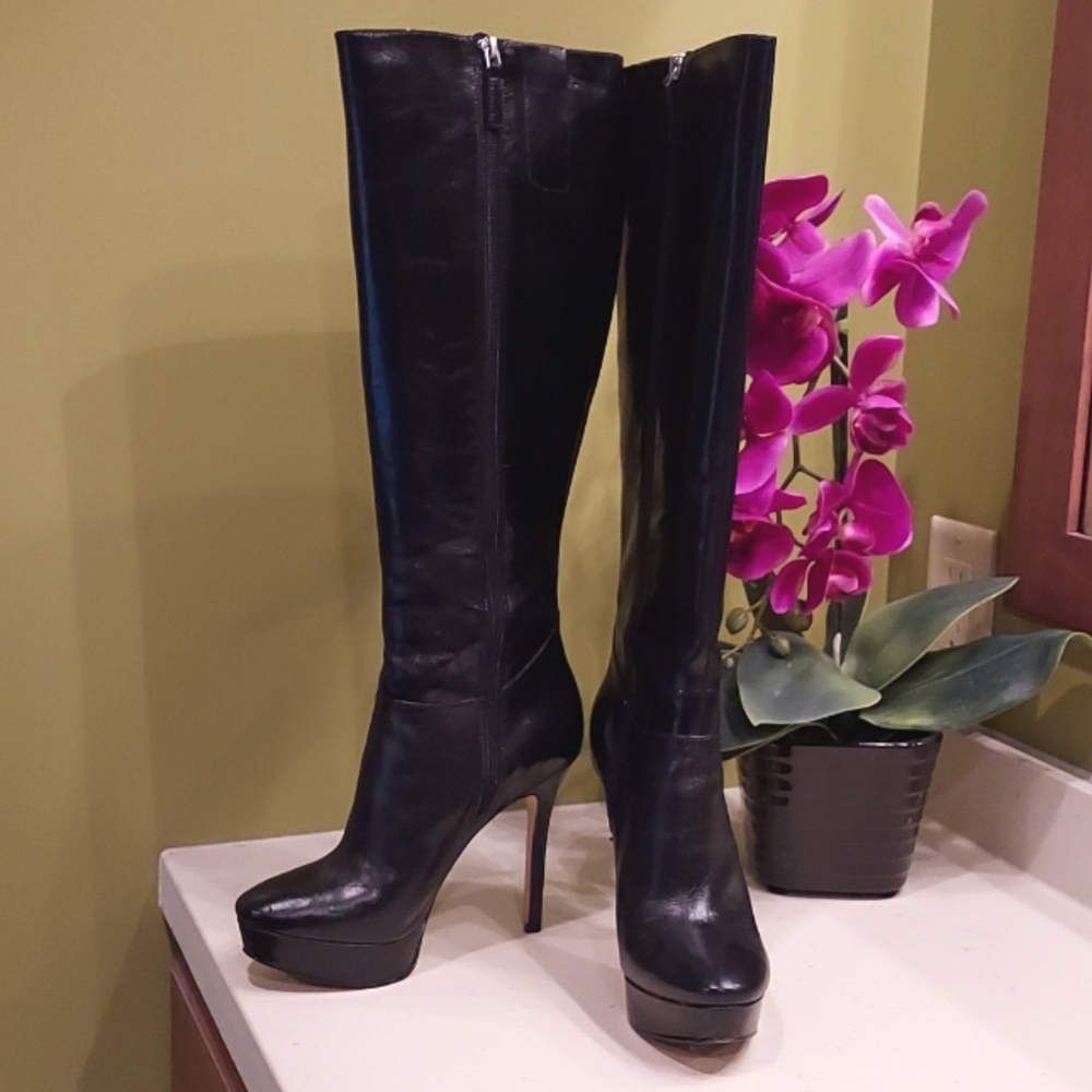 Nine West Black Leather Heeled Boots-FullBlast.  Platform- size 7m.